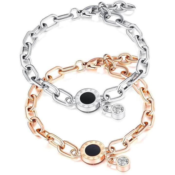 Conjunto de pulseira e joias de aço inoxidável de duas peças, acessório de moda feminino, estilo moderno e elegante, dis