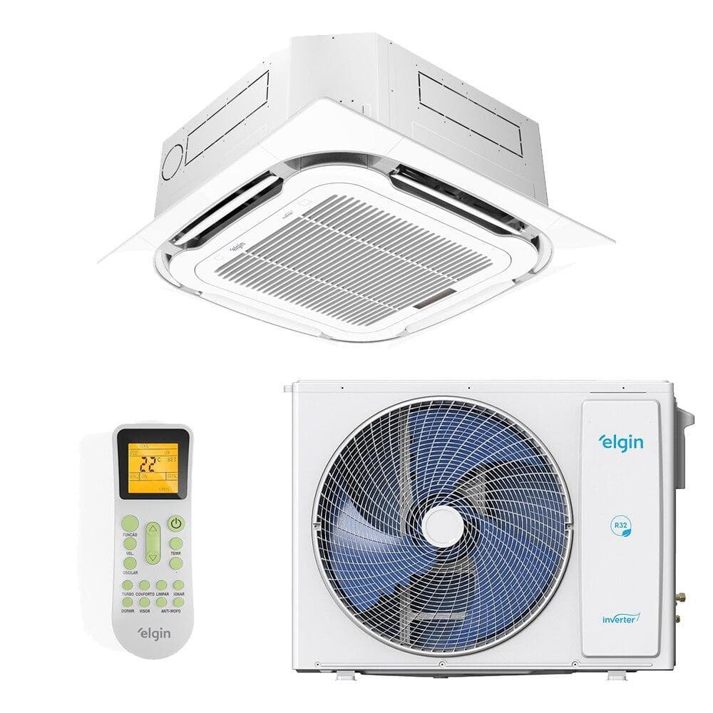Ar-condicionado split inverter cassete 36000 BTUs Elgin Plus, só frio, branco com controle remoto