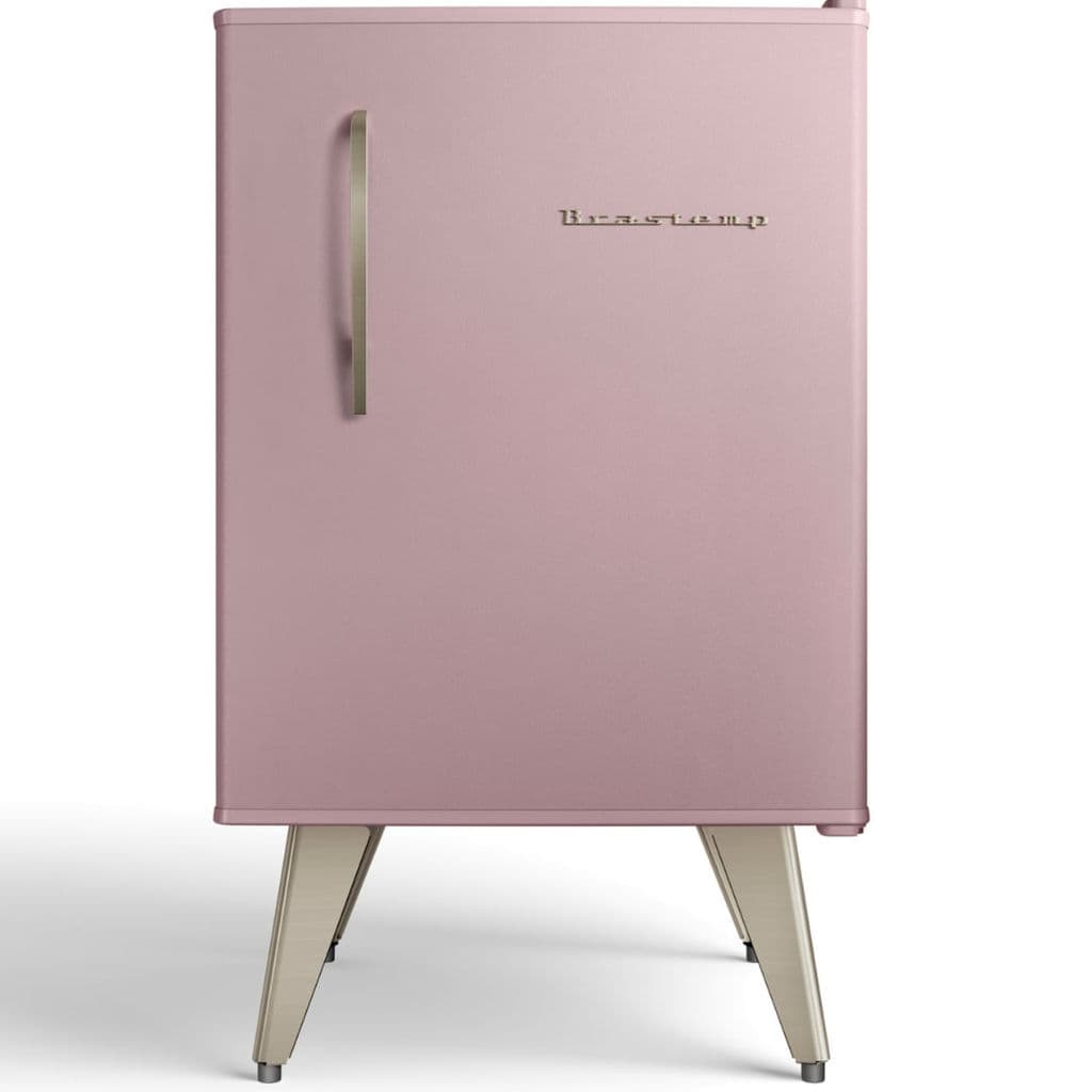 Frigobar Brastemp BRA08HO Retrô 76 Litros Rosa com porta de vidro e puxador prateado