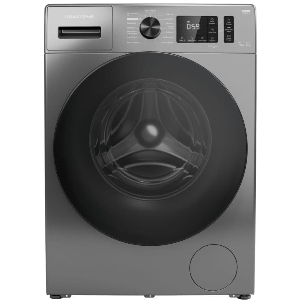 Lava e Seca Brastemp 11Kg Smart Sensor Titanium cinza metálico com porta de vidro preto