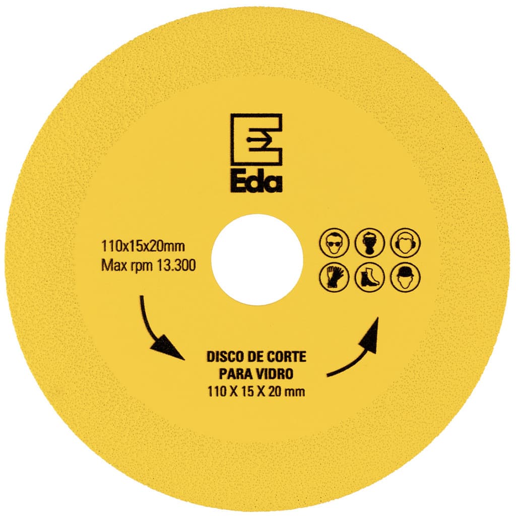 Disco de corte para vidro Eda 110mm, especificações incluídas