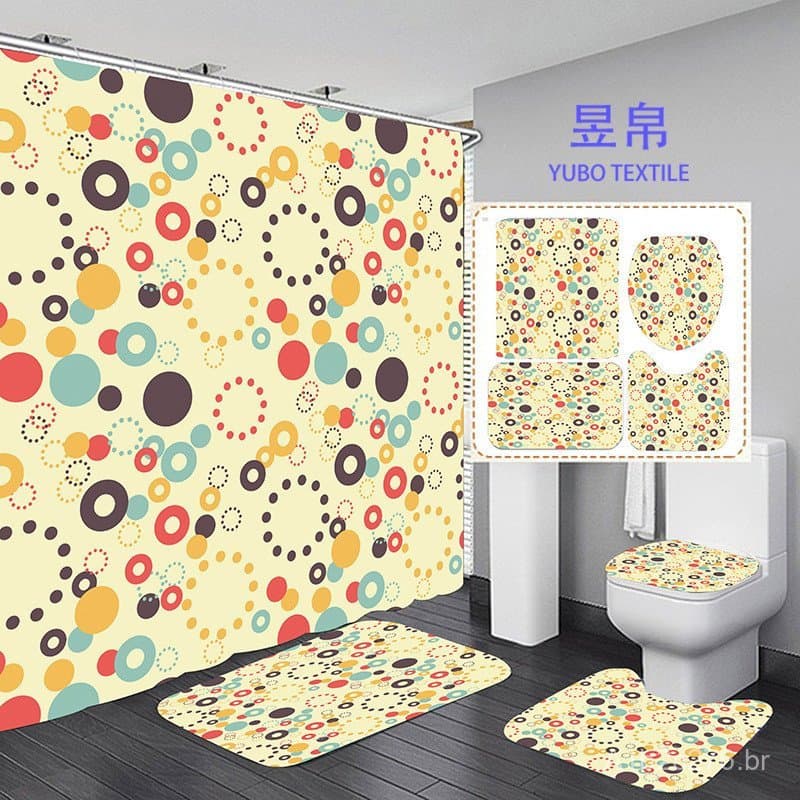 Cortina de Chuveiro Yubo Textile, Cortina de Banheiro, Cortina Divisória, Conjunto Sem Furos, Cortina Divisória para Ban