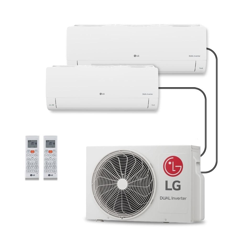 Ar-condicionado bi-split inverter 16000 BTUs LG Dual Voice +AI, 2 evaporadores, controles remotos, fundo branco