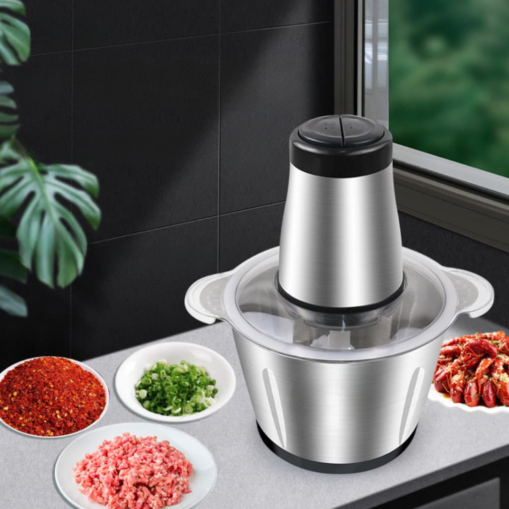 2 Litro Triturador De Alimentos Carne e Legumes Elétrico Multiprocessador 2 Modos Bivolt Inox Fácil De Limpar