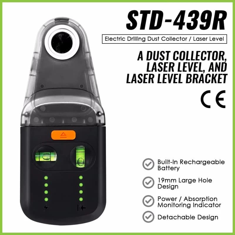 Acessório de broca a laser 3 em 1 com coletor de poeira, nível a laser e suporte de fixação