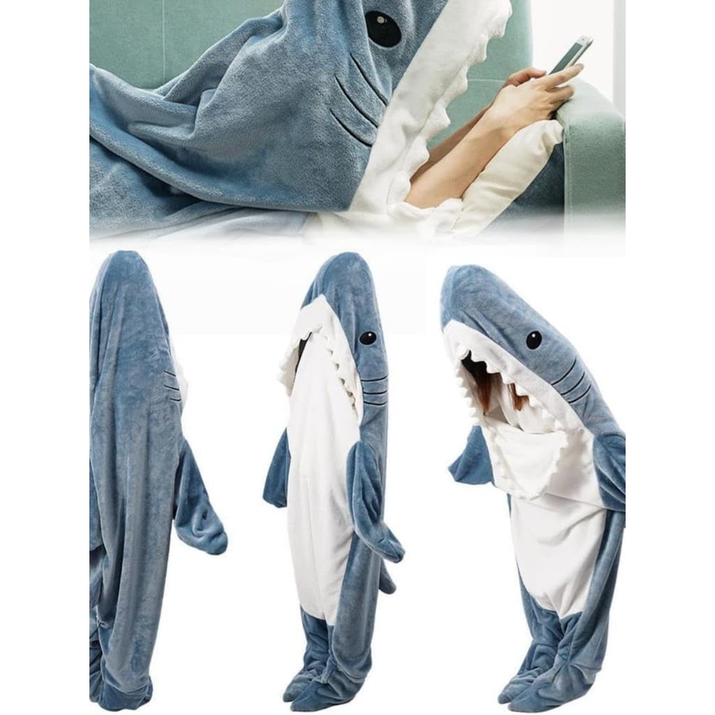 Cobertor de tubarão adulto fofo cobertor de tubarão com capuz cobertor vestível Super macio flanela saco de dormir colch