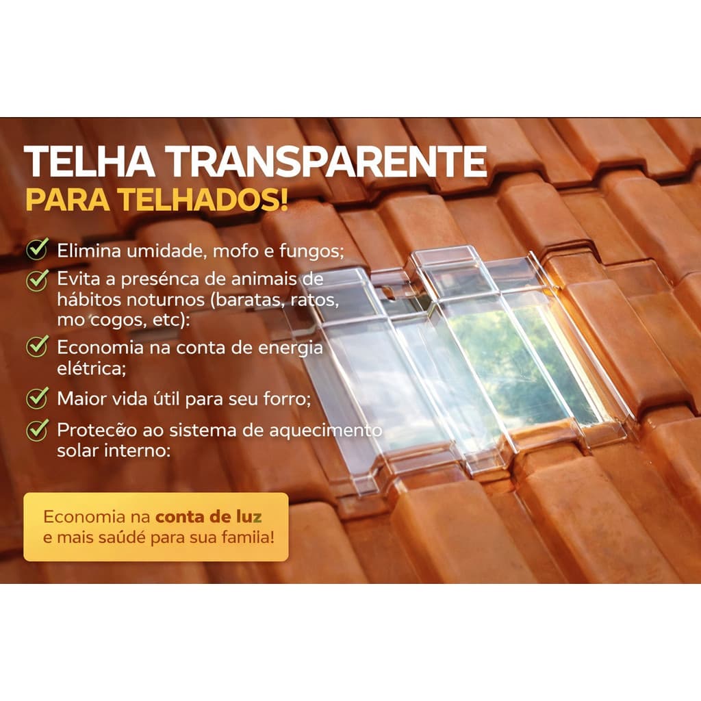 Kit 10 Telha Acrílica Policarbonato Transparente Premiun Portuguesa Americana Romana Injetada