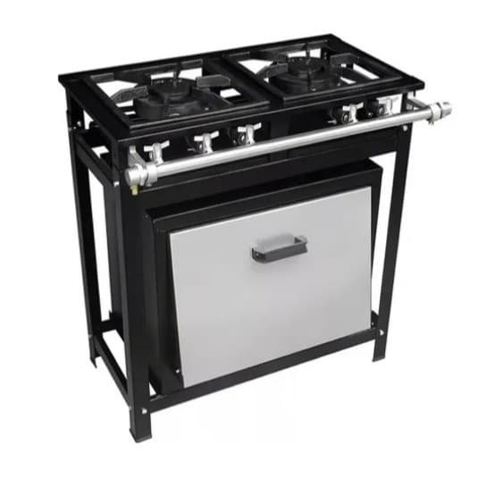 Fogão Industrial 2 Bocas 30x30 Com Forno Porta Inox 60 Litros Queimadores Duplo