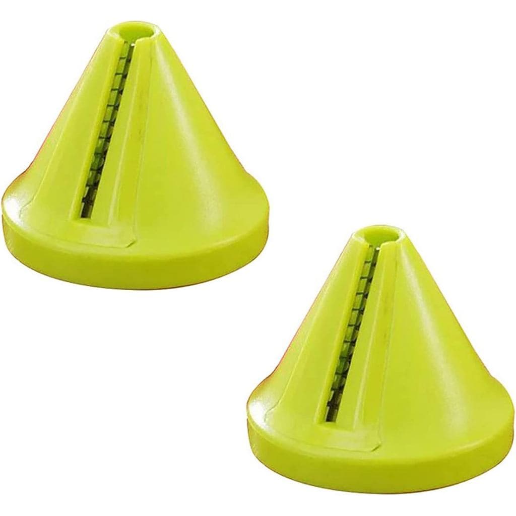 Kit com 2 cortadores de legumes em espiral manual amarelo neon para frutas e abobrinha.