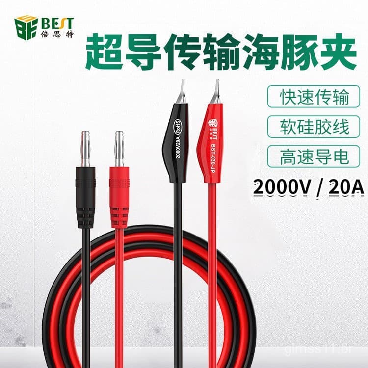 Cabo com garra de jacaré, cabo de teste tipo golfinho, cabo de alimentação de alta tensão, conector banana, conector de 