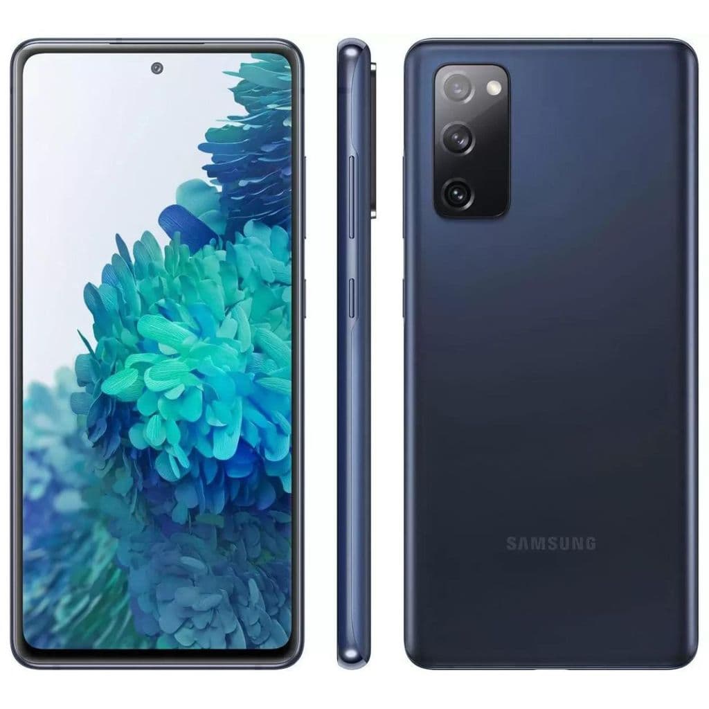 Samsung Galaxy S20 FE 128 GB Cloud Navy - Imagem frontal e traseira do smartphone