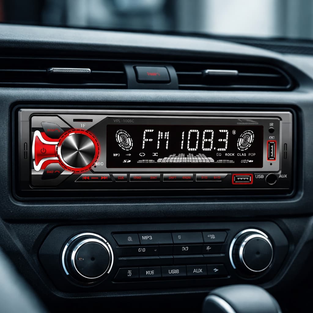 Player automotivo 1 DIN Bluetooth USB AUX TF com tela LED e controle remoto