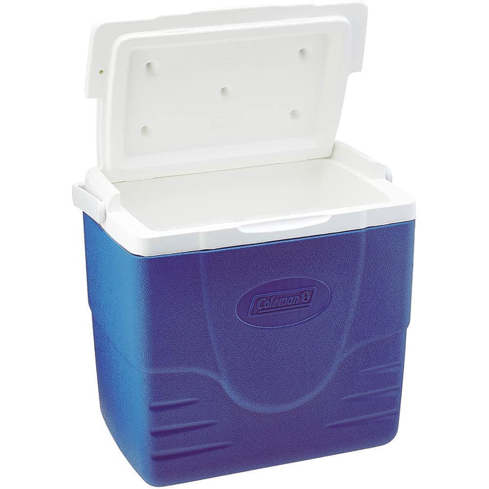 Caixa Térmica 15,1L Azul Coleman aberta mostrando interior branco