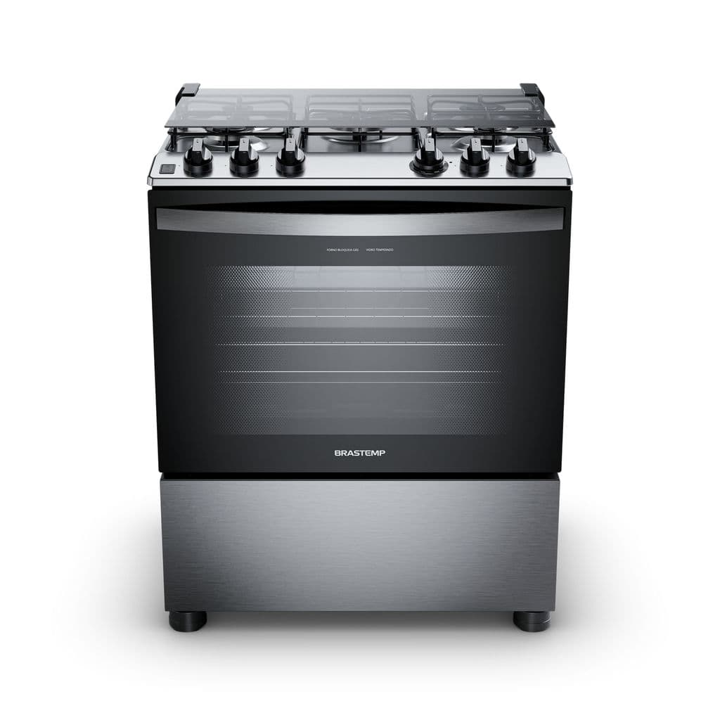 Fogão Brastemp 5 Bocas Inox com Turbo Chama - BFS5GDR, ângulo frontal