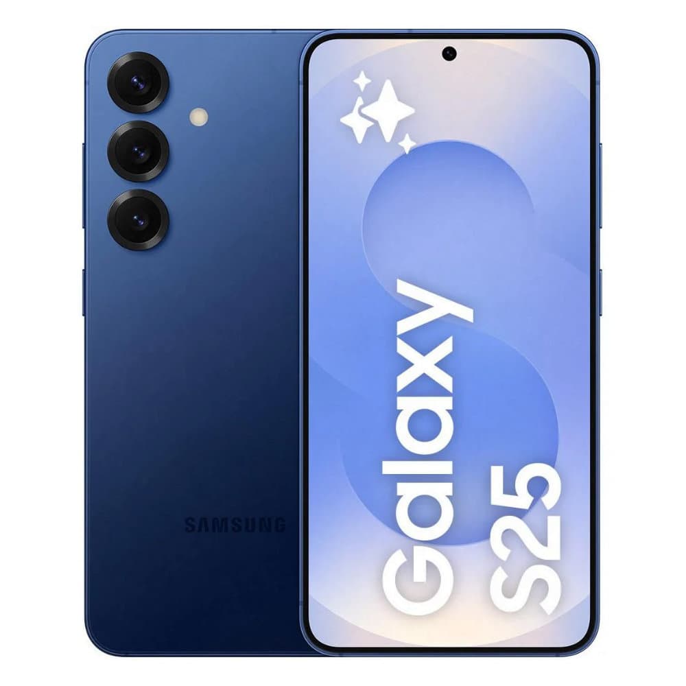Smartphone Samsung Galaxy S25 Azul Marinho, câmera tripla, fundo branco