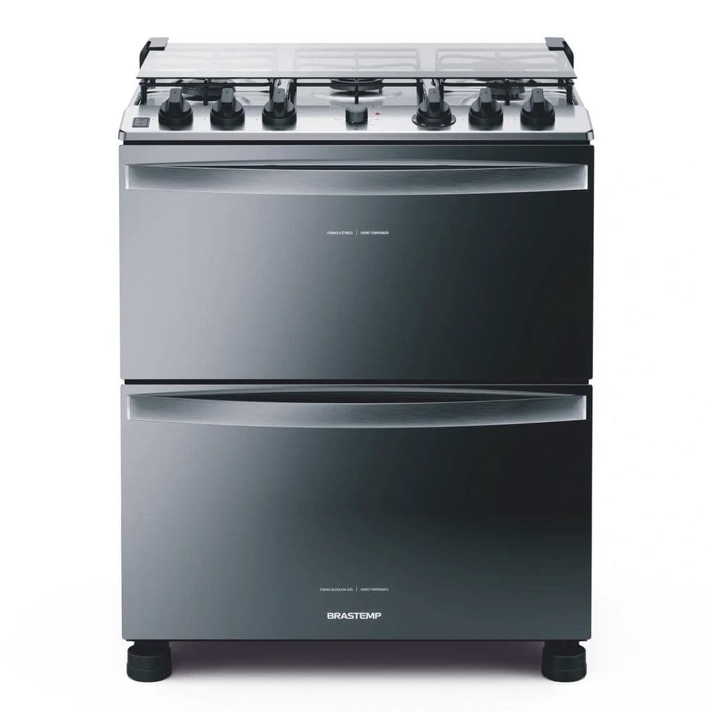 Fogão Brastemp 5 Bocas Duplo Forno Inox com Botões Removíveis