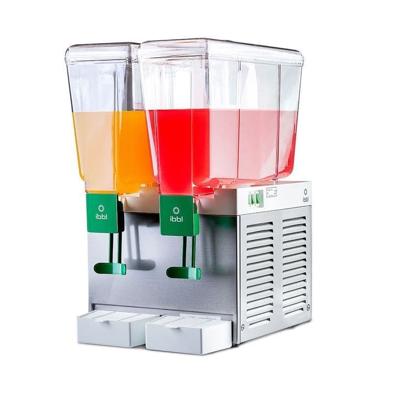 Refresqueira IBBL BBS2 Inox 127V com dois recipientes transparentes, um com líquido amarelo e outro com líquido vermelho.