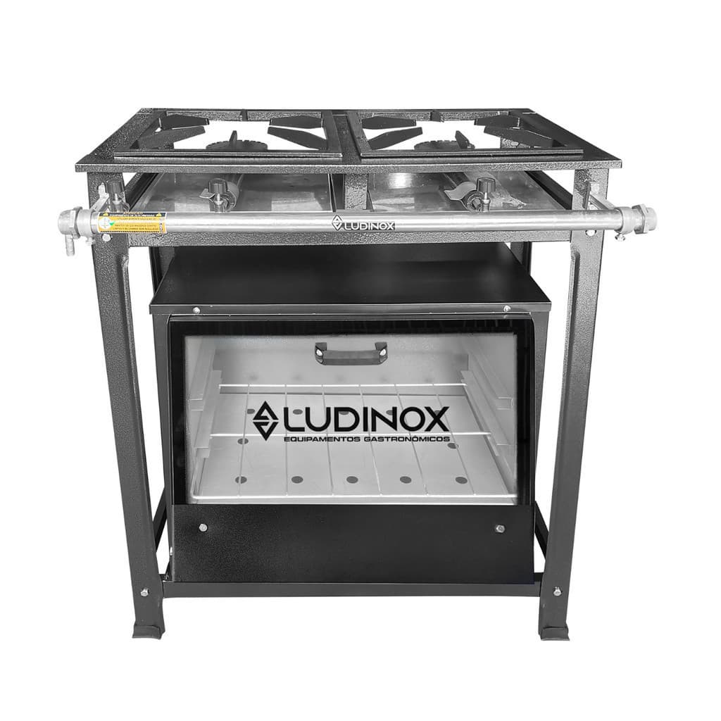 Fogão Industrial 2 bocas Com Forno De 60 Litros Porta Vidro À Gás Alta Pressão