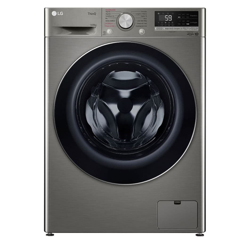 Máquina de lavar e secar roupa LG VC4 IA 14kg, modelo frontal com porta de vidro e painel digital