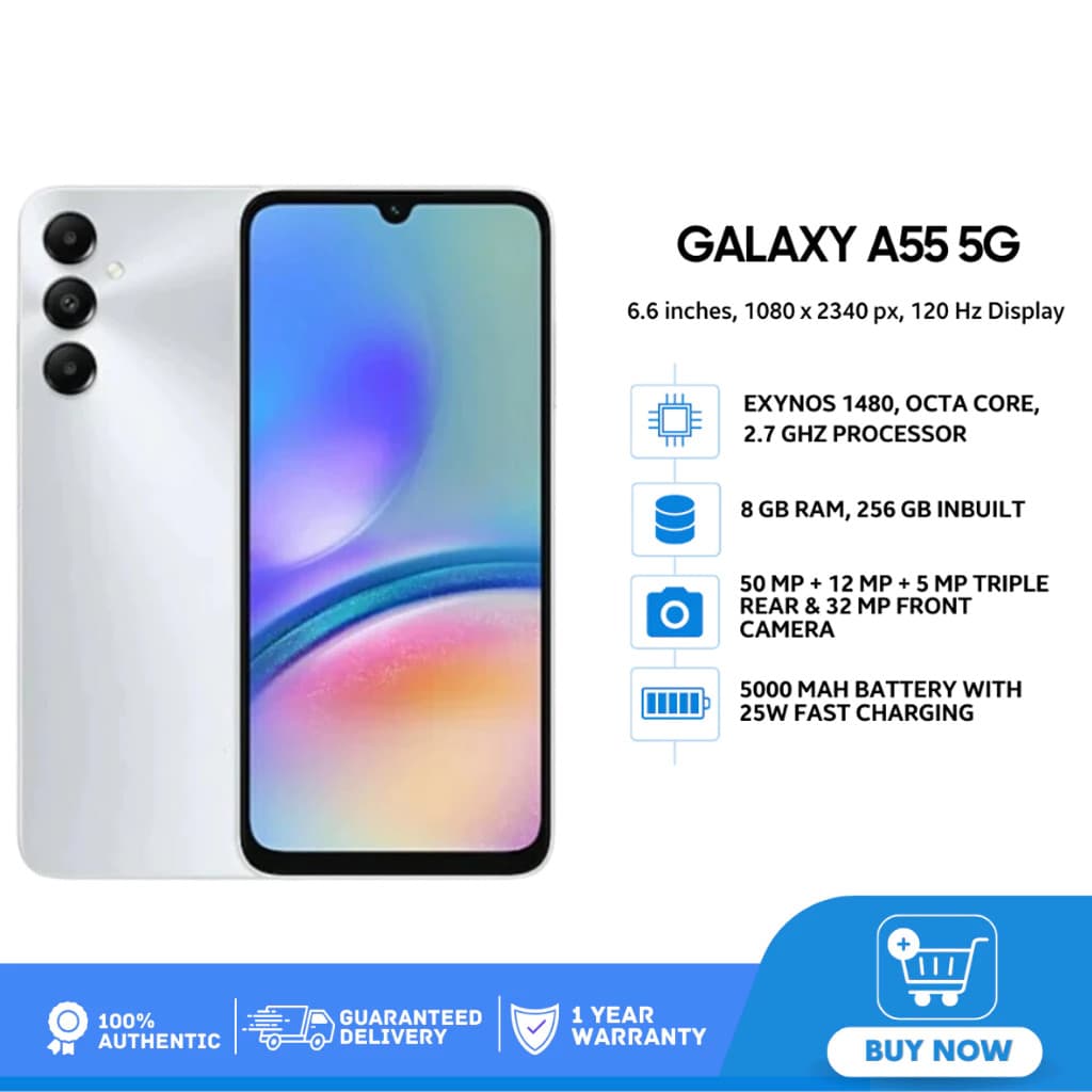 Novo Galaxy A55-5G 8GB RAM 256GB Câmera De 6.6 Polegadas Tripla + Selfie 32MP 120Hz Chip Duplo