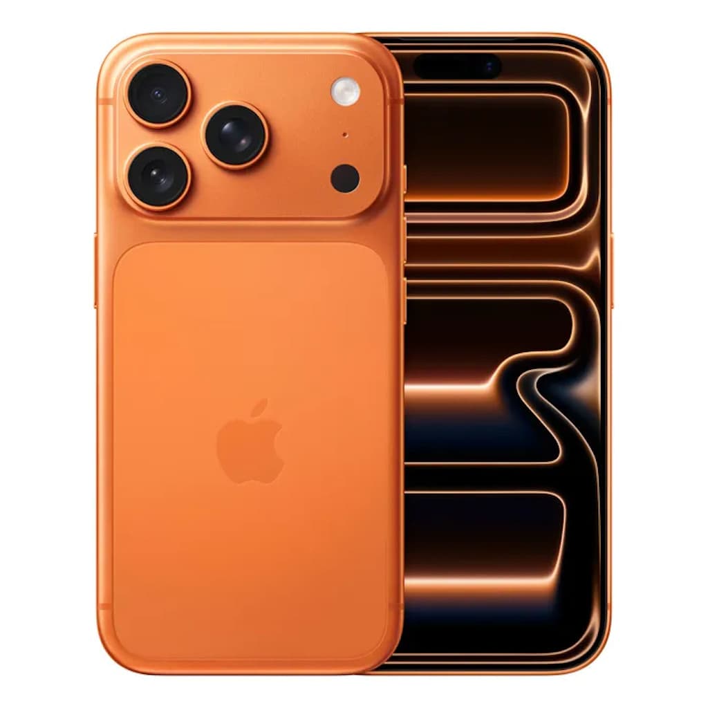 iPhone 17 Pro Max laranja com quatro câmeras na traseira
