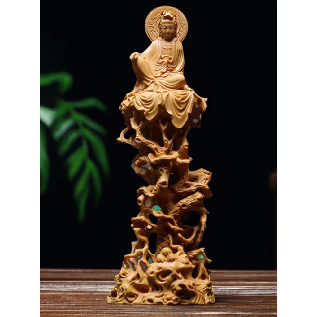 Yaba sentado Rattan livre Guanyin escultura em madeira maciça ornamentos artesanato escultura em madeira Bodhisattva est