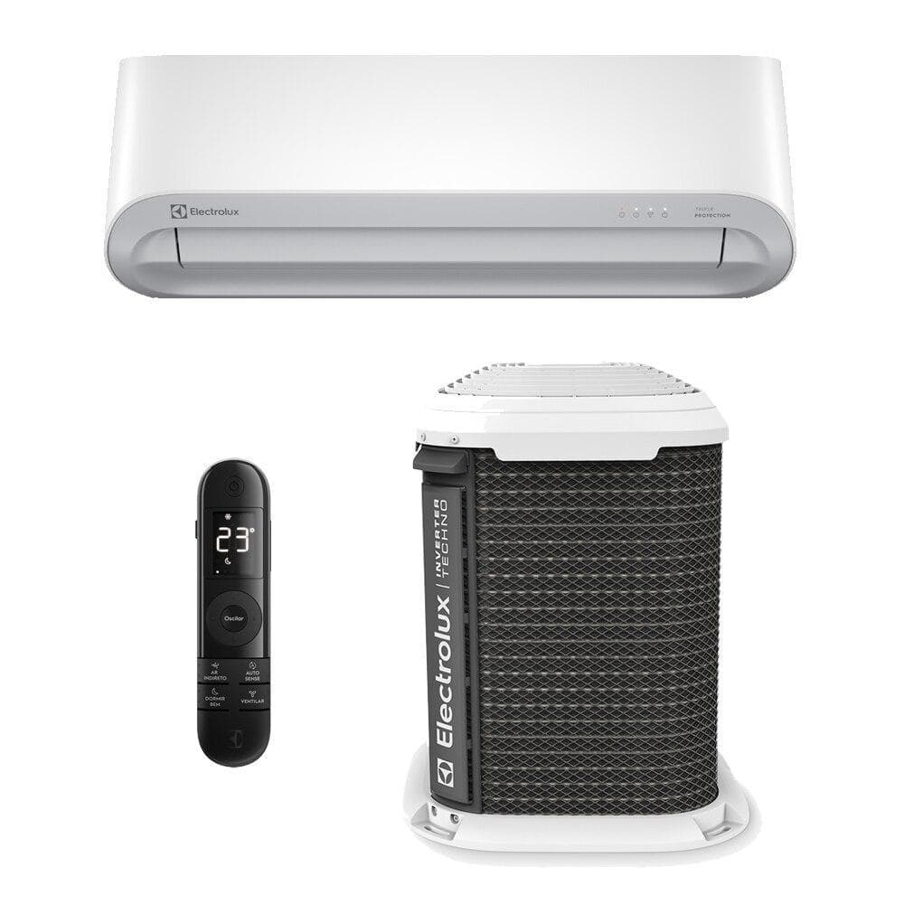 Ar-condicionado split inverter Electrolux 18000 BTUs com controle remoto e fundo branco