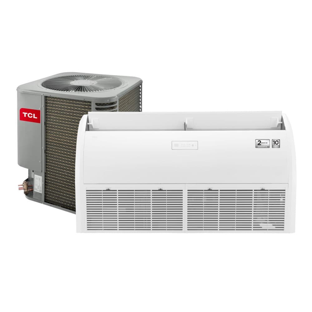 Ar Condicionado Inverter Piso Teto TCL 36000 BTU/h Frio Monofásico com evaporador branco e condensador cinza