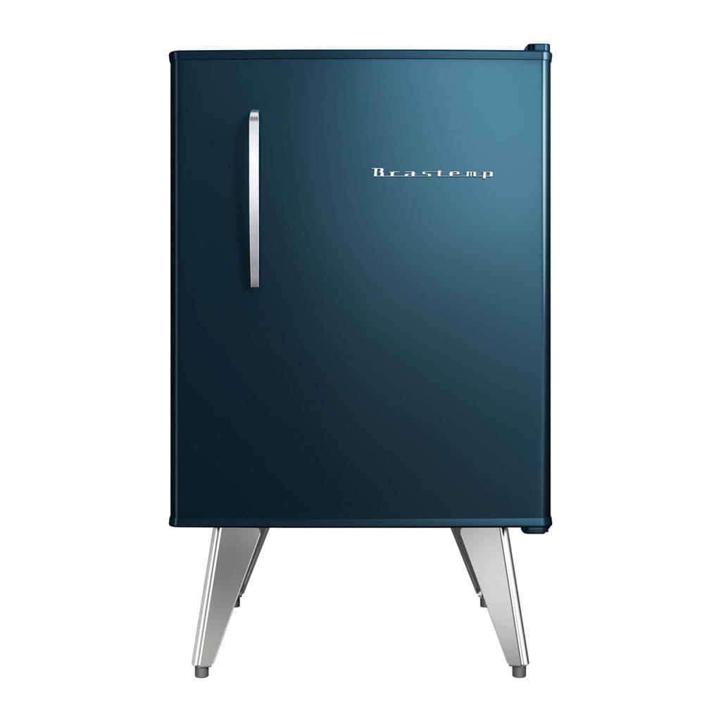 Frigobar Brastemp Retrô 76 Litros Midnight Blue - BRA08HZ, azul escuro, design retrô, pés de metal prateados