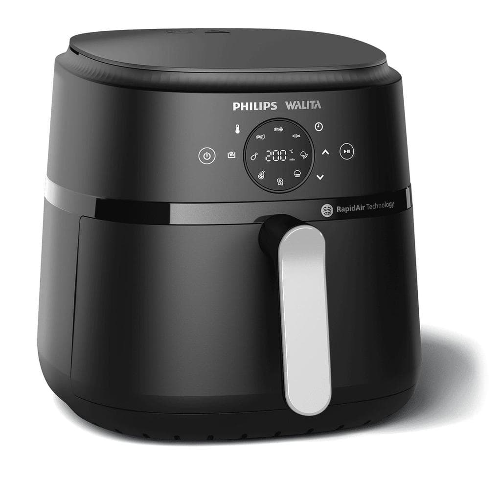 Fritadeira Air Fryer Digital Philips Walita 6,2L NA239 em preto com display digital.