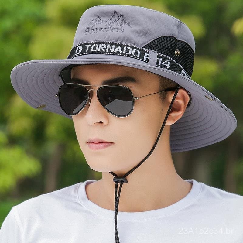 Chapéu de Pesca Masculino para Verão, Chapéu de Proteção Solar Masculino, Cobertura Facial, Proteção UV, Respirável, Cha