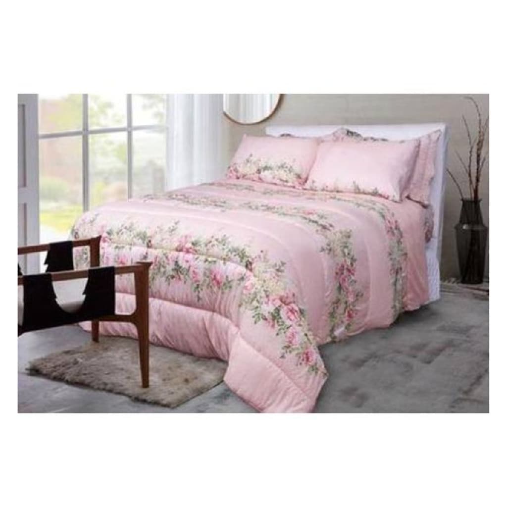 Edredom Casal Paco Milano com Estampa Floral Rosa, 2,40x2,20, 180G