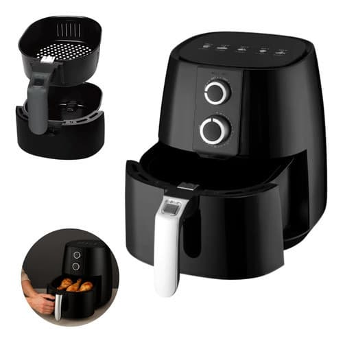 Fritadeira Air Fryer 1550W Cesto Quadrado 3,8L Antiaderente 110V - Imagem frontal e lateral