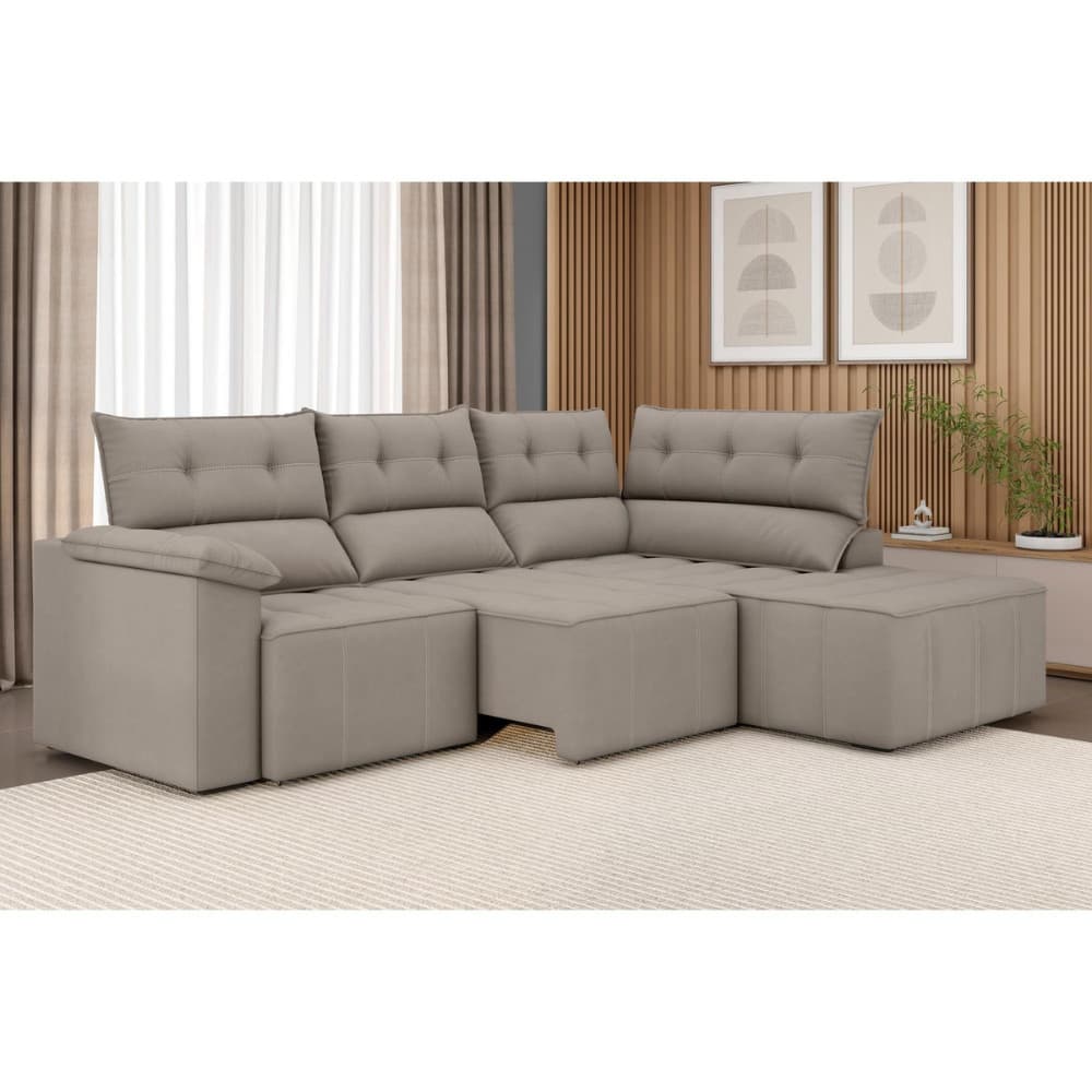 Sofá de canto cinza modular com almofadas e design confortável