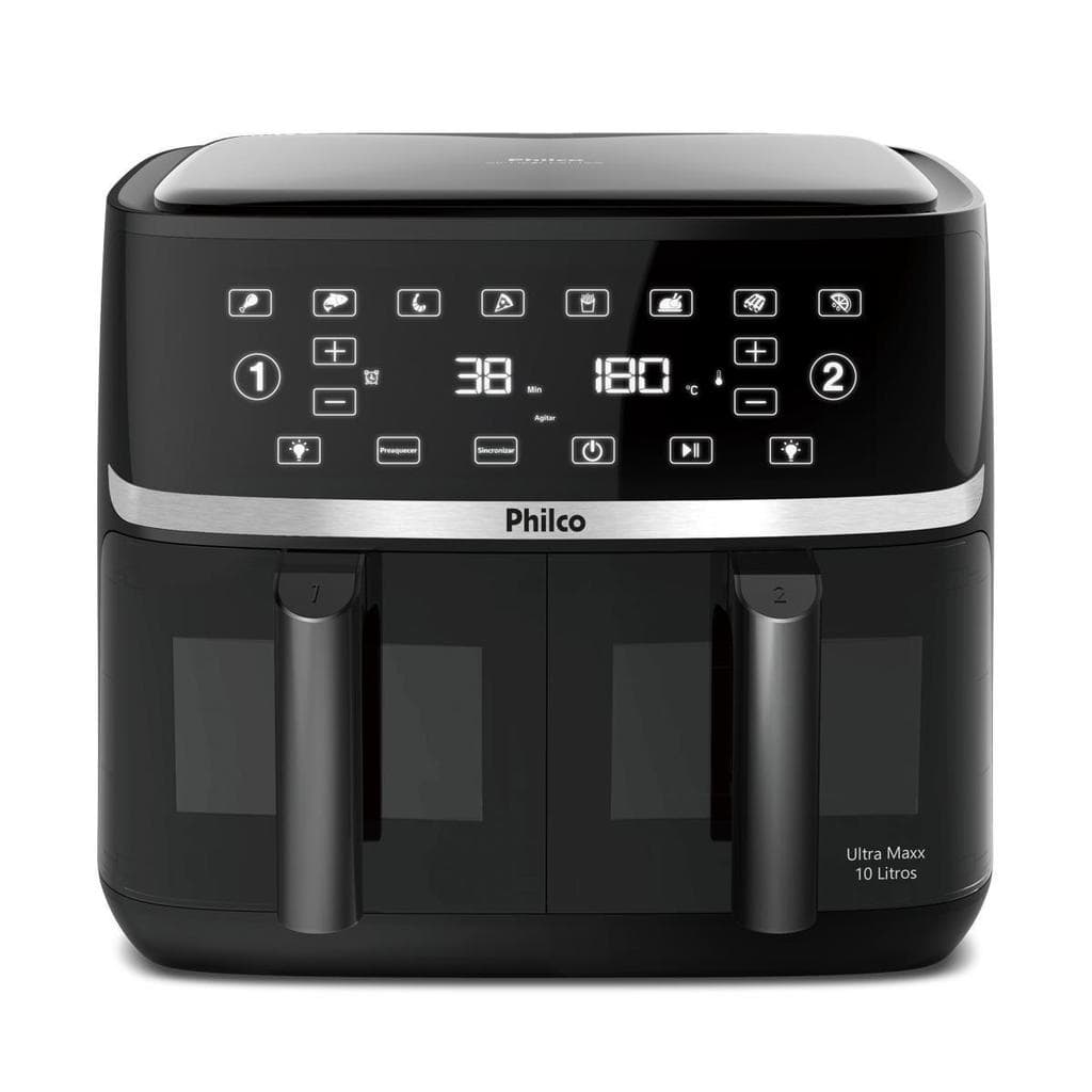 Fritadeira elétrica Philco 10L com cesto duplo e controle digital em preto
