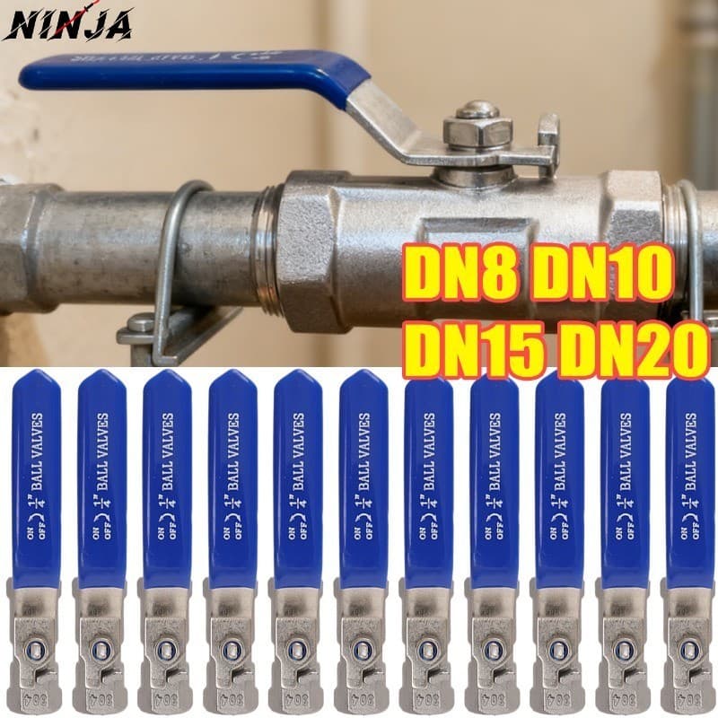 Conjunto de válvulas de esfera de aço inoxidável 304, tamanhos DN8, DN10, DN15, DN20, em azul e cinza
