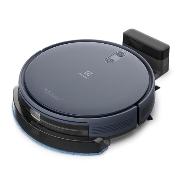 Aspirador de pó robô Electrolux ERB44 azul e cinza, contra fundo branco