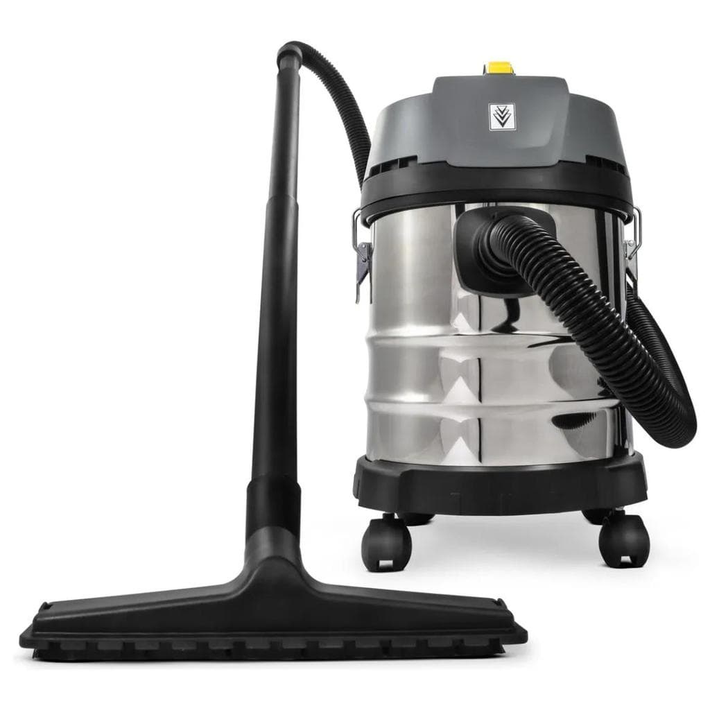 Aspirador de pó profissional Kärcher NT 2000, 20 litros, aço inoxidável e preto, com rodas e cabo telescópico.