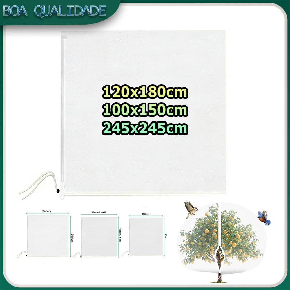 Rede de proteção branca para árvores frutíferas com zíper/cordão, dimensões 120x180cm, 100x150cm e 245x245cm