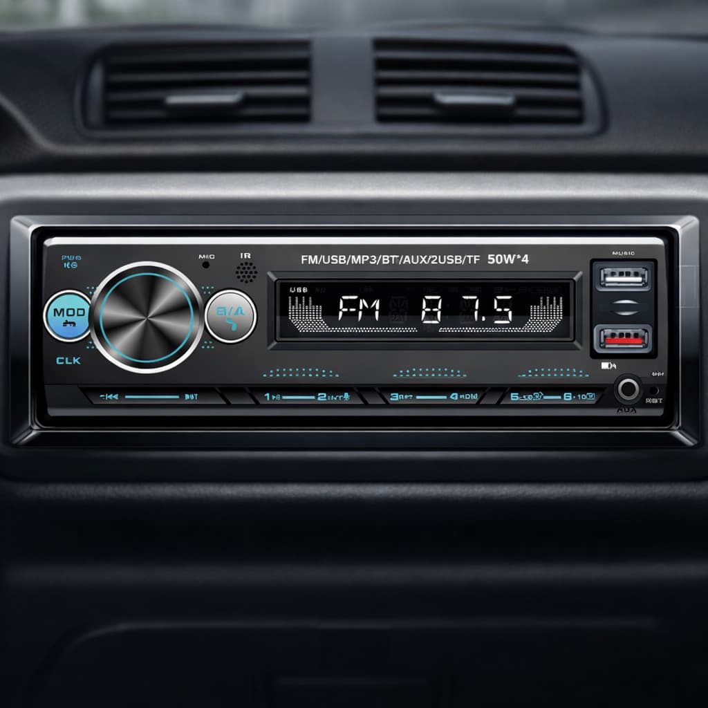 Aparelho de som automotivo 1 DIN com tela LED e controles digitais
