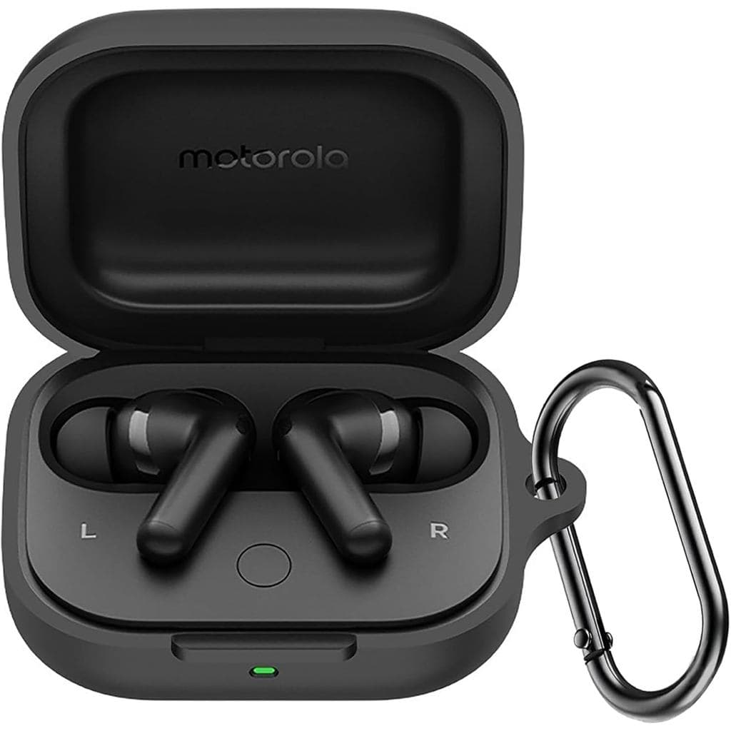 Capa protetora preta para fones de ouvido Motorola Moto Buds com chaveiro