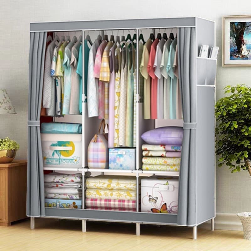Cinzento Portátil Multifuncional Guarda Roupa Guarda-Roupa Fechado para Casal,Guarda-Roupa para Casal com Alta Capacidad