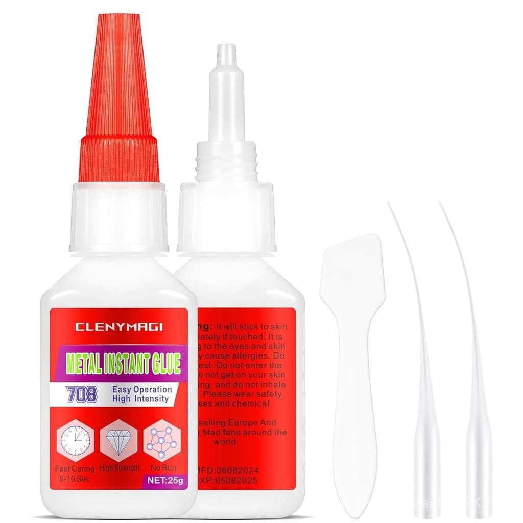 Cola instantânea para metal ClenYmaggi, 2 frascos com aplicadores, fundo branco