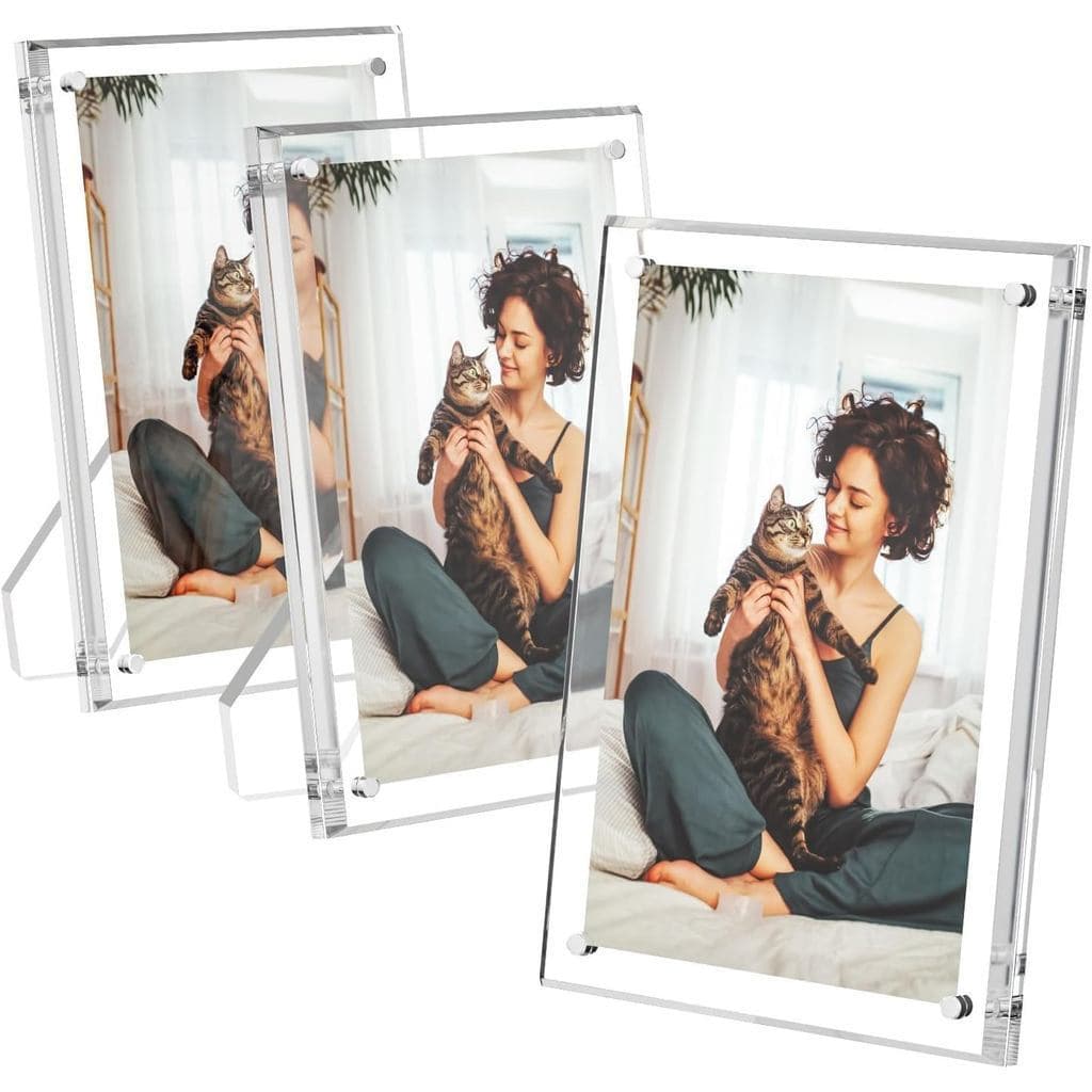 Trê porta-retratos de acrílico 5x7 transparentes com suporte magnético