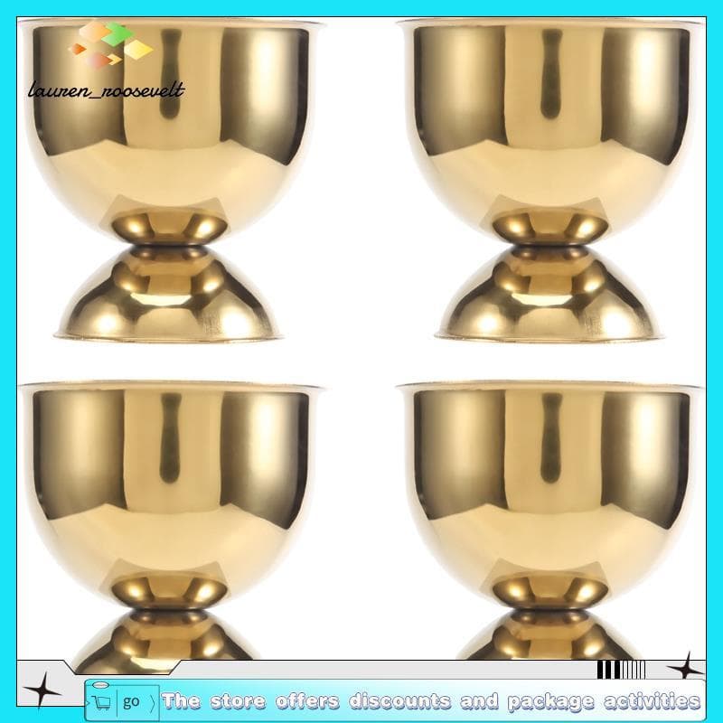 Conjunto de quatro copos de ovo em aço inoxidável com acabamento dourado
