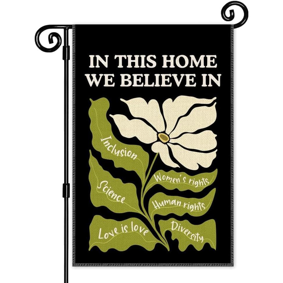 Nesta casa acreditamos na bandeira de jardim, banner decorativo de dupla face para quintal, jardim, varanda, exterior, s