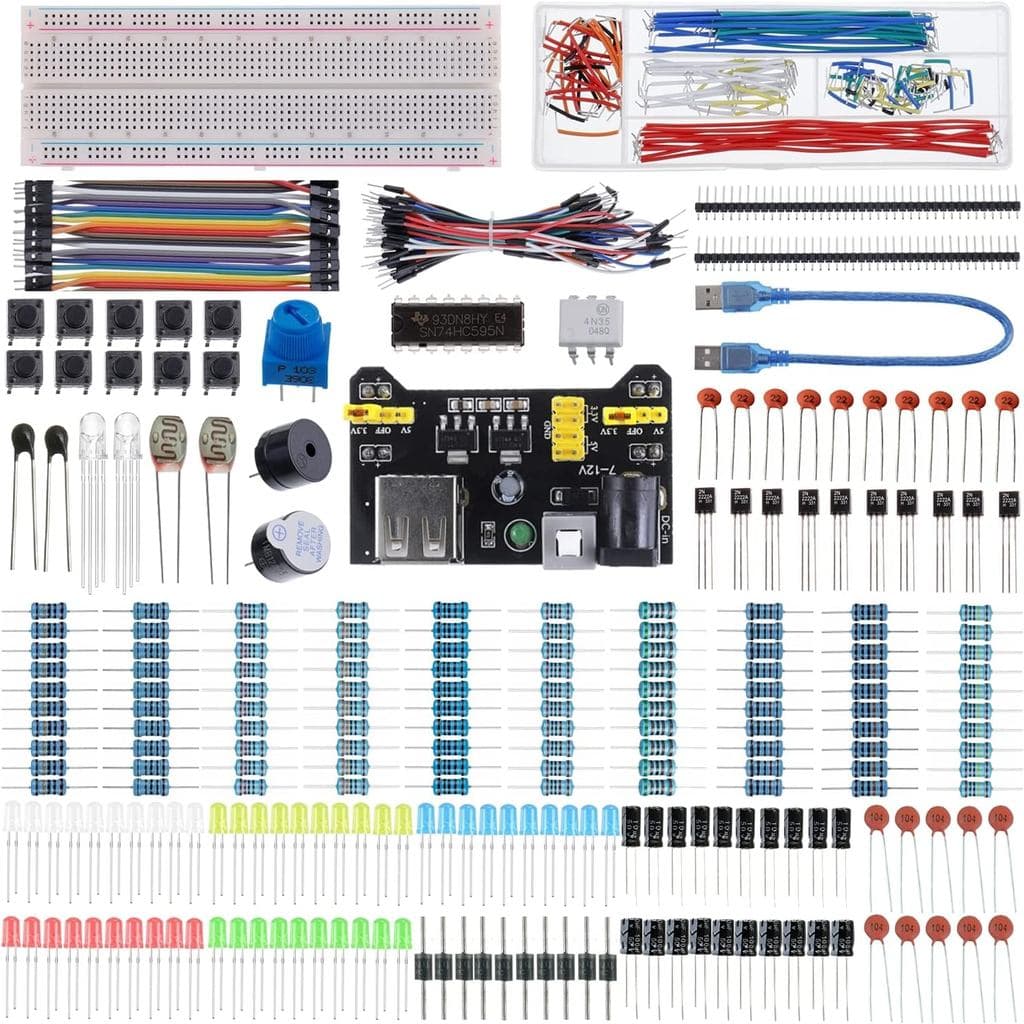 BOJACK 37 Valores 480 Peças Kit Divertido de Componentes Eletrônicos com Módulo de Alimentação, Fios Jumper, Potenciômet