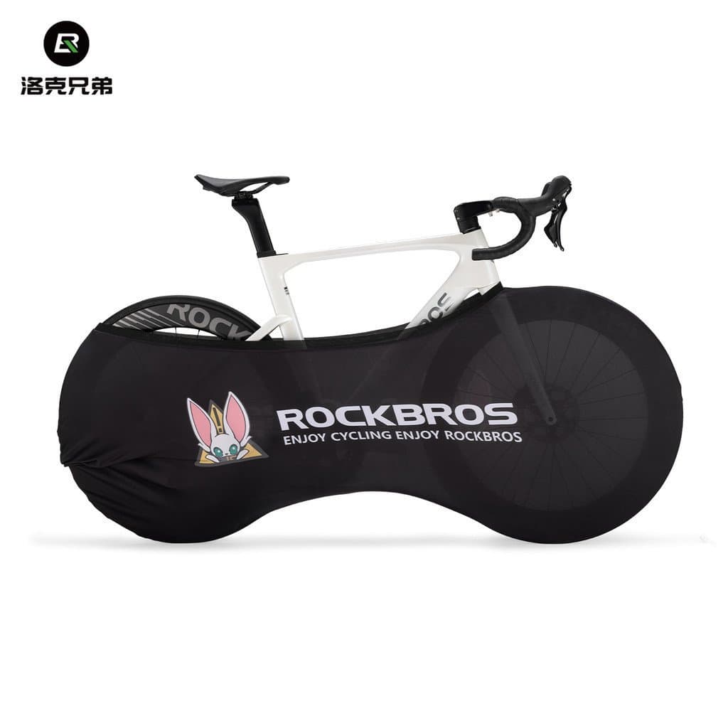 Bolsa de proteção cinza para bicicleta RockBros cobrindo a bicicleta inteira