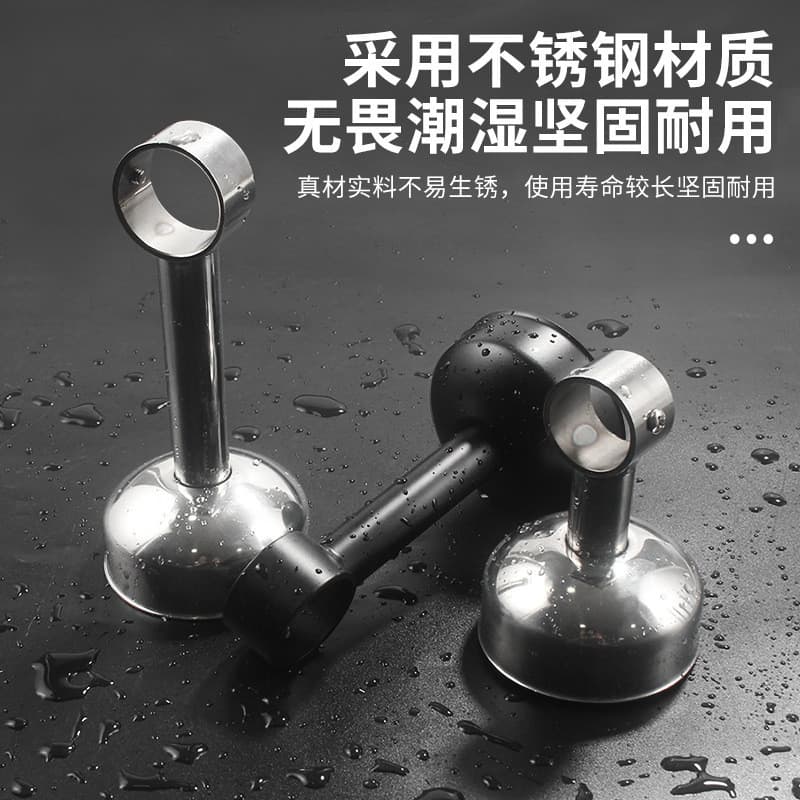 Suportes de flange em aço inoxidável para varão de cortina e roupa, com fundo preto e gotas de água