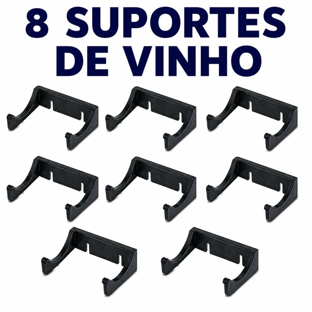 Kit 8 suportes de vinho pretos para parede